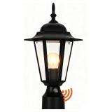 15"H Dusk to Dawn Outdoor Post Light, Modern Black Outdoor Lamp Post Light Fixture, Lamp Posts Exterior Lighting Pole Lantern for Outside Porch Garage Street, Waterproof Aluminum & Glass, 1 Pack, E26