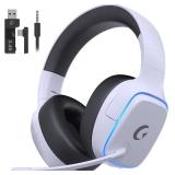 Gvyugke 2.4GHz Wireless Gaming Headsets for PS5, PS4, PC, Switch - Bluetooth 5.3 Gaming Headphones with Noise Canceling Mic, 7.1 Surround Sound, 70H Battery, Blue Lighting - White