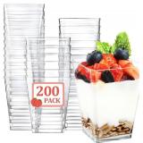 Eupako 200 Pack 5 OZ Plastic Mini Dessert Cups - Clear Small Parfait Cups, Square Appetizer Cups for Fruit, Pudding, Mousse, Ice Cream, Party, Wedding, Valentine