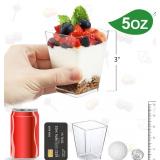 Eupako 200 Pack 5 OZ Plastic Mini Dessert Cups - Clear Small Parfait Cups, Square Appetizer Cups for Fruit, Pudding, Mousse, Ice Cream, Party, Wedding, Valentine