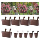 HowRU Metal Iron Flower Pots for Railing Fence Hanging Bucket Pots(5 Pcs) and Hanging Flower Pots Metal Iron Bucket Planter(10 Pcs) (Bronze)