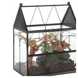 NCYP Glass Enclosure with Vent Holes for Jumping Spiders, Praying Mantis, Small Insect - 7.5" x 4.9" x 9" Front Opening Door Vented Glass Terrarium - House Shape, Home Decor, Black (Terrarium Only)