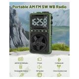 Bluetooth AM FM Shortwave Radio with NOAA Weather Alert,1250mAh Rechargeable Portable Pocket Radio with Best Reception,5W Big Speaker, Digital Tuner and Earphone,Support SD Card and USB MP3 Player