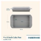 Farberware Nonstick Bakeware Rectangular Cake Pan with Lid, Cake Pans For Baking, 9-Inch x 13-Inch, Gray