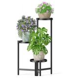 3 Tier Large Plant Stand Indoor with 7.9 Inch Wide Tray, Tiered Corner Metal Outdoor Flower Holder Stand, Folding Tall Rack for Display Shelf for Patio Porch Balcony - BlackDisk