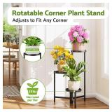 3 Tier Large Plant Stand Indoor with 7.9 Inch Wide Tray, Tiered Corner Metal Outdoor Flower Holder Stand, Folding Tall Rack for Display Shelf for Patio Porch Balcony - BlackDisk