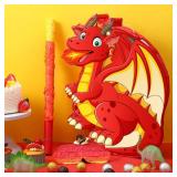 Dinosaur Pinata Set Dino Themed Pinata with Stick and Blindfold Girls Dinosaur Birthday Party for Animal Theme Party Decoration Baby Shower Game Supplies(Red Dino)