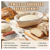 Enameled Cast Iron Dutch Oven for Bread Baking - incl. Sourdough Bread-Baking Supplies like Banneton Bread-Proofing Basket - 5QT Loaf Cast Iron Bread Oven Pan& Meatloaf Pan with Lid, Sour Sough Tools,