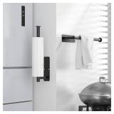 ASTOFLI Paper Towel Holder Under Cabinet No Drilling, Self Adhesive Paper Towel Holder Wall Mount for Kitchen Rack, Under Counter Napin Holder No Drill, 304 Stainless Steel Matte Black