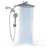 Veken Wide Brushed Nickel Rain Shower Head with Handheld, High Pressure Rainfall Showerhead Combo with Arm for Bathroom Accessories, Home Decor, Detachable Dual Shower with Multi Modes Handheld Spray
