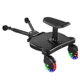 Universal Stroller Board Buggy Board with 2 LED Lighted Wheels and Detachable Seat, 2in1 Sit and Stand Stroller Connectors for Most Strollers, Holds Children Up to 55 LBs Stroller Standing Board