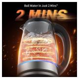 Electric Kettle Glass 2L, 1500W Fast Boiling Hot Water Boiler with Auto Shut-Off, LED Light, BPA-Free, Borosilicate Glass, Stainless Steel Interior, Wide Opening, Display Refrigerator with Door 04