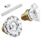 1 Pack Glass Door Knobs Interior Mortise Lock Replacement Set with Spindle, Vintage Crystal Door Knobs for Replacing Broken Old Antique Lock Sets on Interior Door, Antique Brass Finish