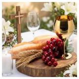 Qinyoung Holy Communion Table Decorations Mesas De Santa Ceia Baptism Sets 1 Gold Chalice 1 Lifelike Grapes, 1 Fake Bread, 30 Wheat Stalks First Communion Eucharist Table Decor DIY Church Supplies
