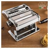 MARCATO Made in Italy Atlas 150 Classic Manual Pasta Maker Machine, Chrome Steel with Black Hand Crank. Makes Lasagna, Fettuccine & Tagliolini.