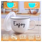 DAYYET Soup Mugs with Handles and Vented Lids, 26 oz Microwavable Soup Bowls, Ceramic Mugs Set for Overnight Oats, Cereal, Noodles, Ramen, Pasta, Salad, Oversized Coffee Mugs, Set of 2, White