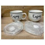 DAYYET Soup Mugs with Handles and Vented Lids, 26 oz Microwavable Soup Bowls, Ceramic Mugs Set for Overnight Oats, Cereal, Noodles, Ramen, Pasta, Salad, Oversized Coffee Mugs, Set of 2, White