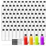 Dandat 100 Pcs Plastic Juice Bottles with Caps Clear Shot Bottles Bulk Empty Reusable Clear Beverage Containers with Lids, Label, Pen for Milk, Drinking, Potion, Ginger Shots, Whiskey(4 oz)