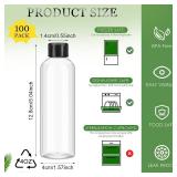 Dandat 100 Pcs Plastic Juice Bottles with Caps Clear Shot Bottles Bulk Empty Reusable Clear Beverage Containers with Lids, Label, Pen for Milk, Drinking, Potion, Ginger Shots, Whiskey(4 oz)