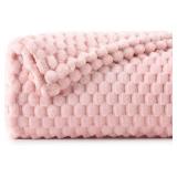 BEDELITE Fleece Blanket Twin Size for Bed Couch, 3D Jacquard Decorative Pink Throw Soft and Cozy Warm Plush Fuzzy Blanket All Seasons Suitable, 60x80Inches