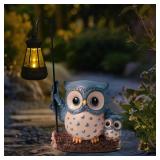 Garden Statues Owl with Solar LED Lantern, Resin Solar Garden Decor for Outside, Yard Decorations Outdoor for Patio, Porch, Balcony, Lawn Ornaments, House Warming Birthday Gifts for Mom Women Grandma