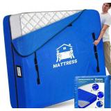 BETU Mattress Bags for Moving, Mattress Protector Waterproof Mattress Cover Queen Size Storage Bags with 8 Heavy-Duty Handles and Zipper for Bed Extra Thick Large Reusable (82"x62"x15" Blue)