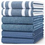 Homaxy Premium Kitchen Towels(18"x 28", 6 Pack), Large Cotton 380 GSM Kitchen Hand Towels, Soft and Absorbent Terry Dish Towels, Multipurpose Tea Towel Set with Hanging Loop, Navy Blue