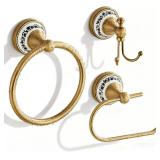 Bathroom Accessories Set, NEWRAIN 3 Pieces Antique Brass Bathroom Hardware Set, Vintage Towel Ring, Hand Towel Racks for Bathroom, Robe Hooks, Toilet