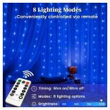 DomeStar 300 LED Fairy Curtain Lights, 9.8ft x 9.8ft Waterproof String Hanging Lights with 8 Modes Remote, Plug in Design for Bedroom Patio Garden Party Wedding Wall Ambient Decor (Blue)