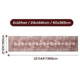 Washable Runner Rug, Boho Vintage Hallway Rug Non-Slip Rubber Backing, Low Pile Faux Cashmere Distressed Carpet for Living Room Bedroom Kitchen Laundry Entrance, Burgundy (Burgundy, 2x12ft)