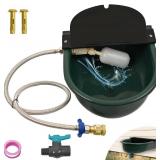 Automatic Dog Water Dispenser with Drain Valve, 1 Gallon Outdoor Auto Water Dog Bowl with Float Valve, Automatic Chicken Waterer with Hose Quick Connector, for Horse, Poultry (Green)