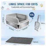 Stainless Steel Cat Litter Box, High Wall Kitty Litter Box for Small Cats, Metal Litter Box with Lid, Non-Sticky, Anti-Leakage, Easy Cleaning, Include Cat Mat and Scoop, 17.2"x13.2"x8.4"
