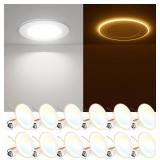 FREELICHT 12 Pack 5/6 Inch 5CCT LED Recessed Can Light with Night Light, 2700K/3000K/4000K/5000K/6000K Selectable Flat Recessed Lighting, 10W=110W, 1000LM, Dimmable Retrofit - ETL & FCC