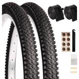 2 Pack 24" x 1.95" Mountain Bike Tire Set, 24 inch Folding Replacement Puncture-Resistant Bicycle Tires with 24 x 1.75-2.125 inch Bike Tubes and Repair Tool Kit for Mountain Bike, Off-Road Bike