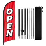 Feather Flag for Business with Pole and Ground Stake - 8ft Open Sign Advertising Banner