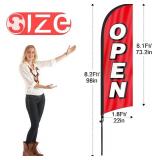 Feather Flag for Business with Pole and Ground Stake - 8ft Open Sign Advertising Banner