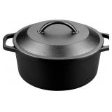 VORRINGARD Pre-Seasoned Cast Iron Dutch Oven with Lid, Round and Dual Handles, for Stovetop, Camping, Grill, Induction, Electric, Black, 3 qt