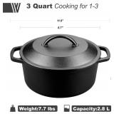 VORRINGARD Pre-Seasoned Cast Iron Dutch Oven with Lid, Round and Dual Handles, for Stovetop, Camping, Grill, Induction, Electric, Black, 3 qt