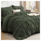 Bedsure Olive Green Comforter Set - Bed in a Bag Queen Size Bedding 7 Pieces, GentleSoft  Pintuck Bed Set Gift for Family, All Season Down Alternative Comforter with Sheets, Pillowcases & Shams