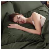 Bedsure Olive Green Comforter Set - Bed in a Bag Queen Size Bedding 7 Pieces, GentleSoft  Pintuck Bed Set Gift for Family, All Season Down Alternative Comforter with Sheets, Pillowcases & Shams