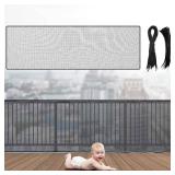 Hosuly Banister Guard 15 x 3 ft Balcony Netting for Kids Pets Stairway Safety Net Baby Fence Door Balcony Netting Safety Mesh Stair Net with No Drilling for Apartment Railing(Black)