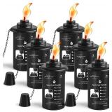 ZSZMFH 16oz Torch Canisters, 6 Pack Bamboo Torch Refillable Replacement Canister, Outdoor Citronella Fuel Torch Canister with Wicks and Covers,for Luau Party, DIY Garden Decor.