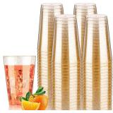 Goodluck 14 oz 100 PCS Gold Glitter Plastic Cups, Disposable Glitter Cups, Elegant Plastic Cocktail Glasses, Fancy Party Cups for Wedding, Birthday, Holiday