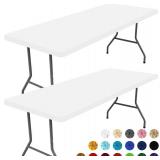 Moosfor Spandex 8 Foot Rectangle Table Cloth 2 Pack, Elastic Fitted Tablecloths for Picnic, Stretch Washable Patio Table Cover for Outdoor, Camping, Banquet and Parties (White, 30"x96")