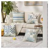 AVOIN colorlife Take Me to The Beach Summer Throw Pillow Covers, 16 x 16 Inch Blue Ocean Starfish Summer Cushion Case for Sofa Couch Set of 4