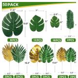 50 Pieces 10 Kinds Artificial Palm Leaves Golden Tropical Leaves with Stems Jungle Leaves Decorations for Hawaiian Luau Party Beach Baby Shower Wedding Birthday