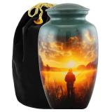 Large Fishing Cremation Urn for Human Ashes Adult   Handmade Funeral Urn for Men & Women, 200 Cubic Inch Memorial Urn, Decorative Burial Urn with Velvet Bag for Loved One (Non-Customize, Adult)