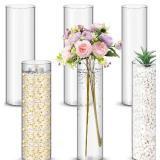 Nuogo 6 Pcs Plastic Clear Cylinder Vase for Home Acrylic Flower Clear Vase Centerpiece for Centerpieces Wedding Party Decorations Opening Round (12 Inch)
