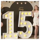 15 Light up Numbers 4 Feet Tall, 15 Marquee Numbers for Party, Numero 15 Decoracion para Quincea era, 15th Birthday Decorations, Big 15 Sign with Light for Anniversary, Birthday Backdrop Decor