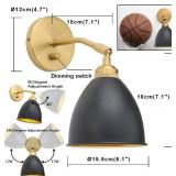 Yosoan Vintage Wall Sconce Bookcase Light, 1-Light Dimmable On Off Switch Industrial Mount Metal Fixture Lighting with 6.1" Oval Black Metal Shade in-Build Gold and Antique Canopy Reading Lamp